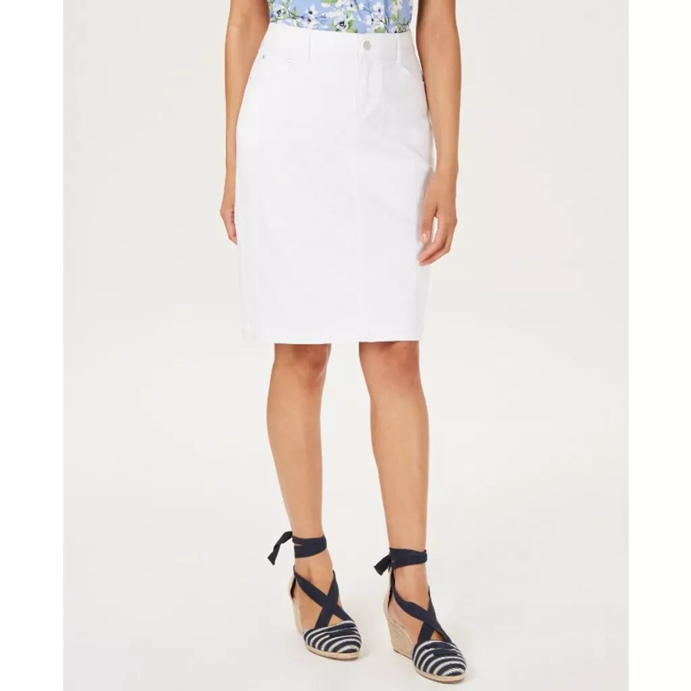 Charter Club Women's 10 White Denim Tummy Control Skirt NWT